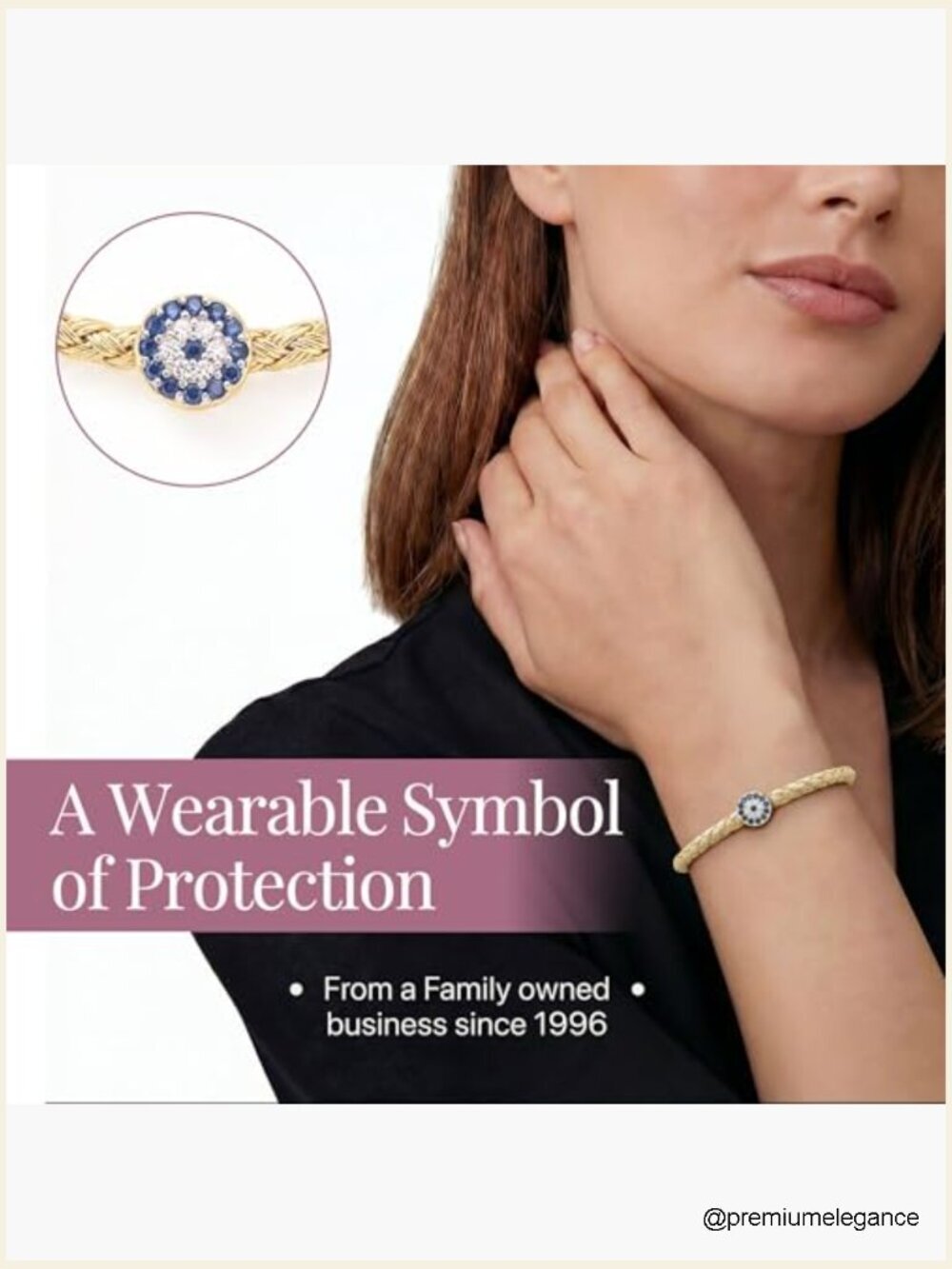 Evil Eye Bangle Bracelet 14k Yellow Gold Plated Sterling Silver CZ Gemstone - Picture 5 of 7
